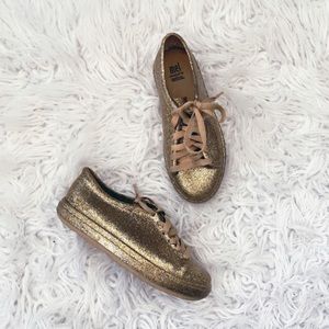 • Melissa • Gold Sparkly Lace Up Sneakers 2 Girls